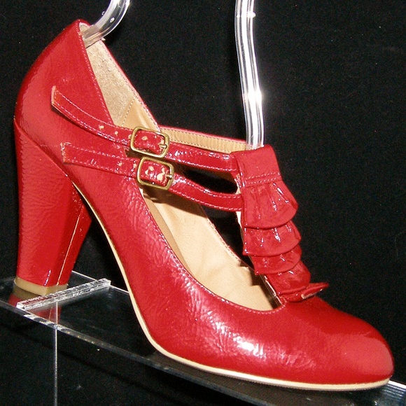 Steve Madden Shoes - Steve Madden 'Impire' red t-strap ruffle heel 8